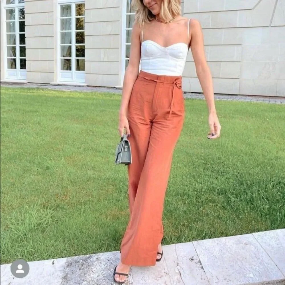 ZARA FULL LENGTH LINEN BLEND PANTS Size XS